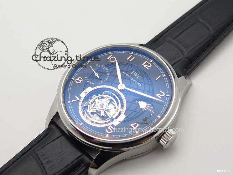 MIROTIME 0204 Portuguese Tourbillon Power Reserve Moonphase SS Black Dial Gold Numbers On Black Leather Strap RelaxedFit 7320